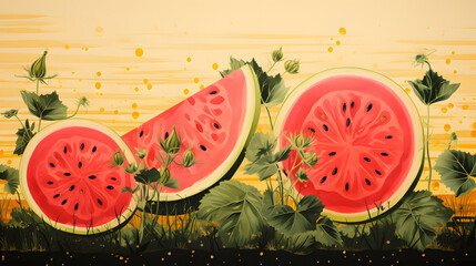 Digital modern watermelon minimalist illustrator abstract graphic poster background