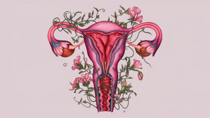 Pink Womb: Floral Illustration of Female Reproductive Organs