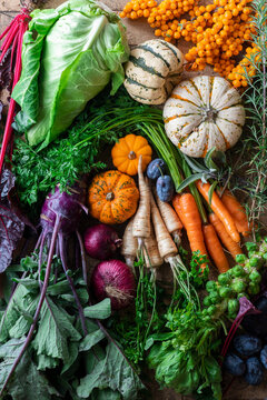 Flat lay of autumn produce