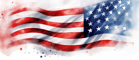 Fototapeta premium Artistic Watercolor Painting of the American Flag with Vibrant Hues and Grunge Texture
