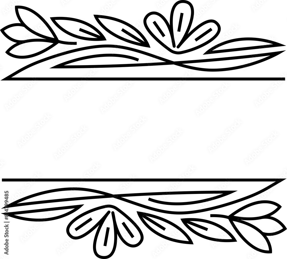 Wall mural abstract text frame, line art floral design.