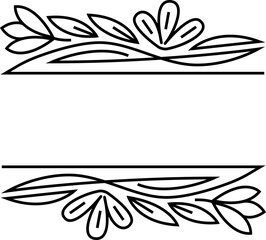 Abstract text frame, line art floral design.
