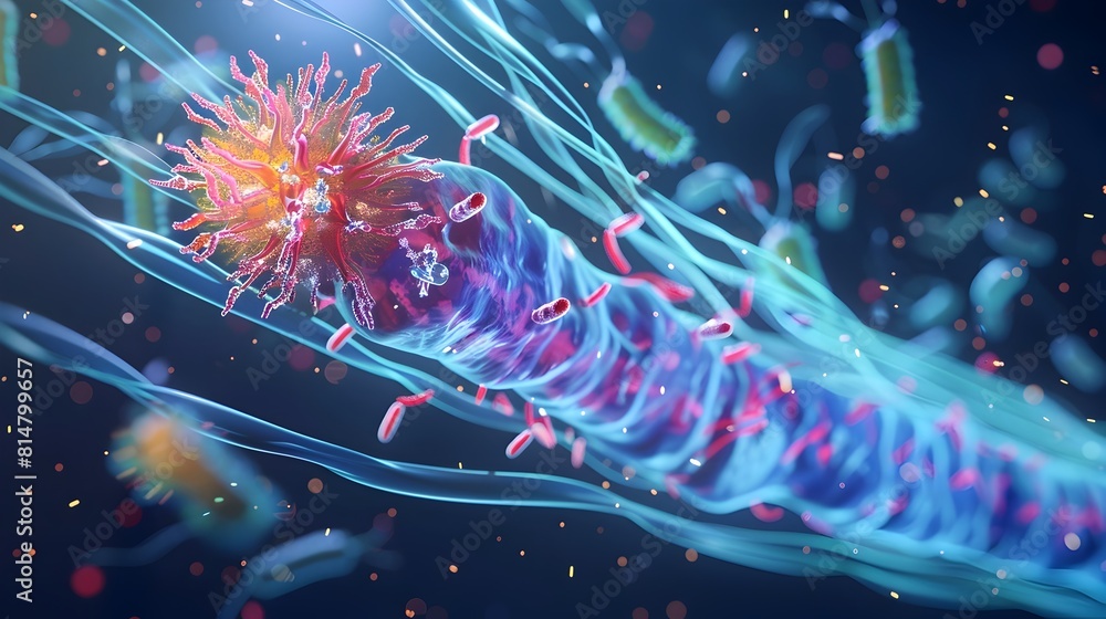Poster intricate 3d rendering of bacterial chemotaxis mechanisms and signaling pathways