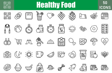 Healthy Food Icons Set.Perfect Pixel.Vector Illustration