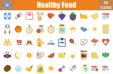 Healthy Food Icons Set.Perfect Pixel.Vector Illustration