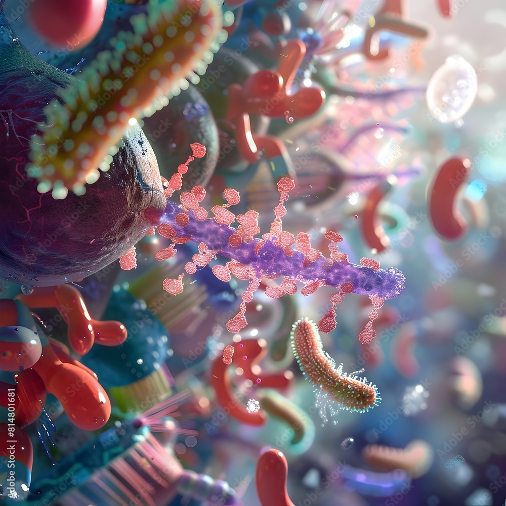 Poster 3d rendering of bacterial gene transfer mechanisms with plasmids and transposons