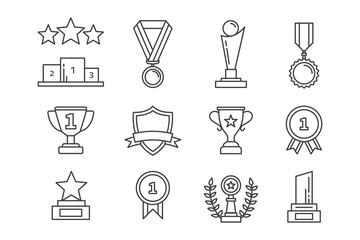 Set of medals and awards outline icons