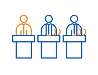 Fototapeta premium people icon with blue and orange line standing on podium. Human Resource Management, Selection, leadership, Gold stars