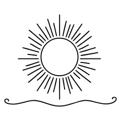 Continuous line sun art. Single line sketch sunny summer travel concept