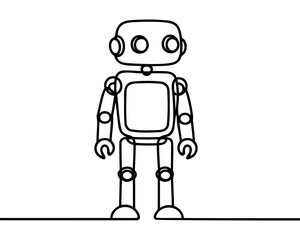 Continuous one line drawing toy robot for kids. Retro robot vintage toys. Friendly mechanism. Children's toy robot