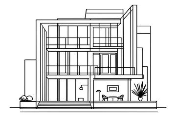 Continuous one line drawing of modern house construction building at city. Home property architecture hand drawn minimalist concept.