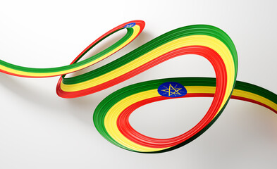 3d Flag Of Ethiopia 3d Shiny Waving Ribbon Flag Of Ethiopia On White Background 3d Illustration