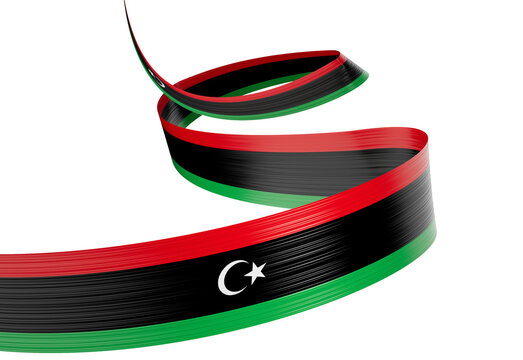 3d Flag Of Libya 3d Shiny Waving Libya Ribbon Flag On White Background 3d Illustration