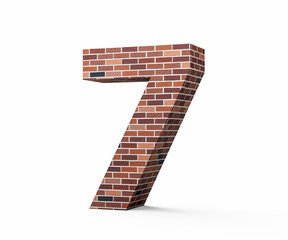 Bricks Wall Number Seven 7 Digit Made Of Colored Wall Of Bricks On White Background 3D Illustration