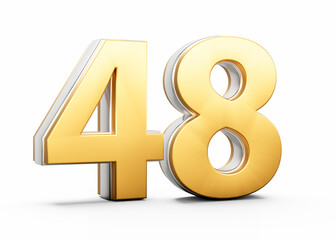3D Golden Shiny Number 48 Forty Eight With Silver Outline On White Background 3D Illustration