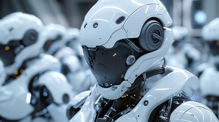 Fototapeta premium Robotic professionals in an advanced tone office, showcasing innovative approaches to digital tasks