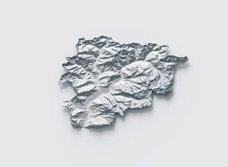 Andorra Map Gray And White Shaded Relief Textured Map On White Background 3D Illustration