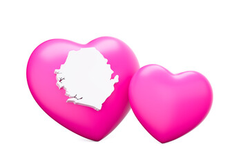 Shiny Pink Hearts With White Map Of Sierra Leone Isolated On White Background 3d Illustration