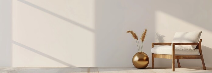 interior design,Serene Minimalist Room with Modern Chair and Geometric Side Table 3d rendering	