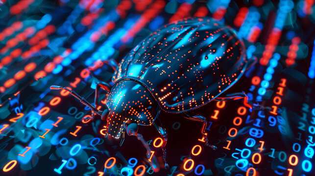 bug drawned in binary digits represent a program code bug fail 