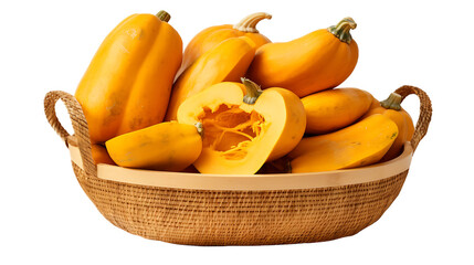 A basket of butternut squash with a transparent background.