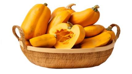 A basket of butternut squash with a transparent background.