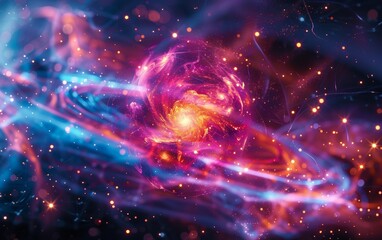 Fototapeta premium The behavior of subatomic particles at the quantum level illustrates the fundamental components of matter and the mechanisms that control their interactions.