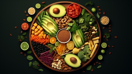 Image for a variety of healthy foods are arranged on a wooden table