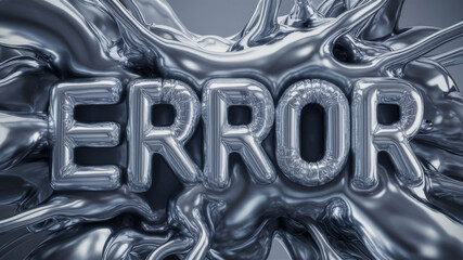 3D 'ERROR' text with liquid metal effect on gray background