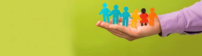 Diversity, Inclusion, and Equality Concept - Paper people silhouettes on hands, promoting mutual respect in a diverse society