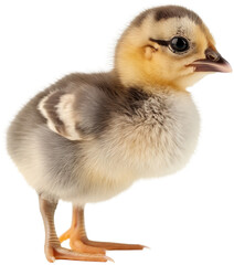Fototapeta premium A fluffy baby chick standing and looking to the side. 