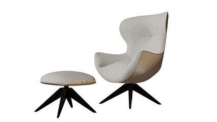 a chair and a foot stool in a dark room