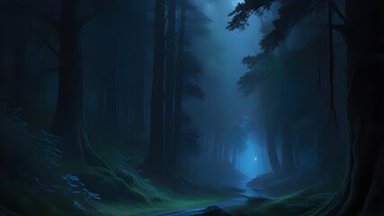 a mystical forest glen illuminated by moonlight
