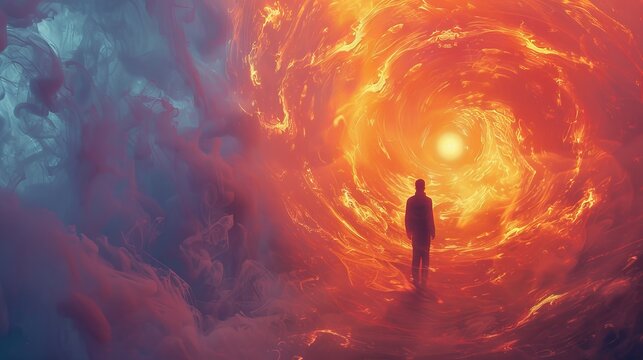 A surreal image of a figure surrounded by a glowing, pulsating aura, illustrating the presence of powerful life force energy and spiritual vitality.