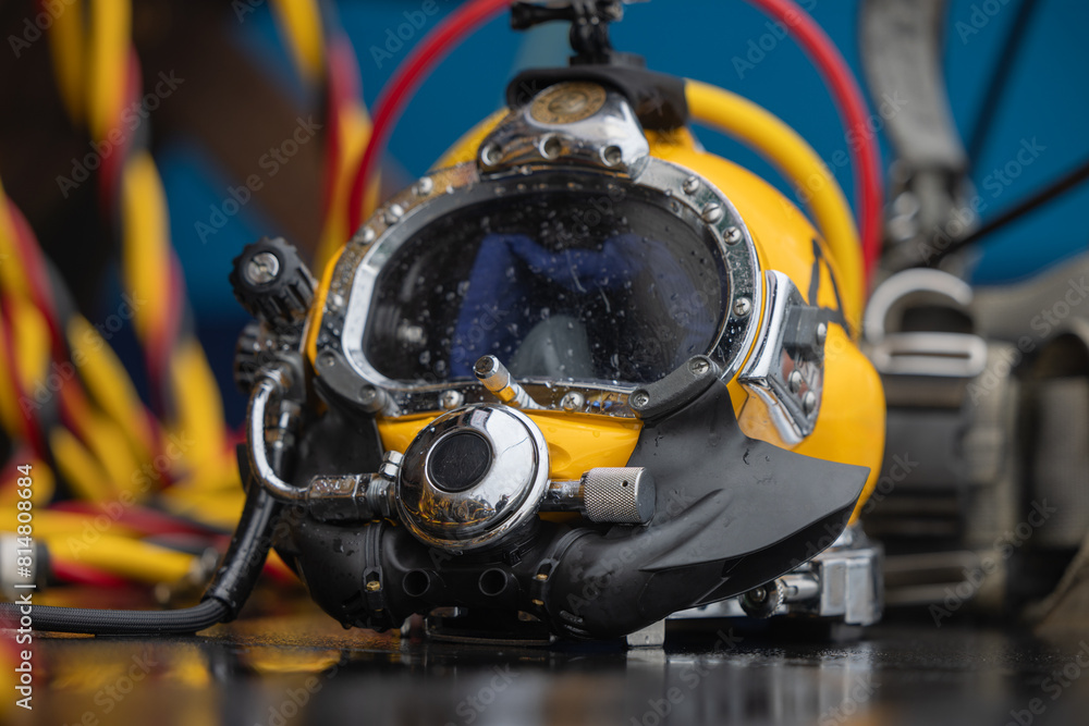 Wall mural closeup photo of commercial diving helmet