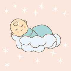 vector cute baby boy sleeping on beautiful leaves