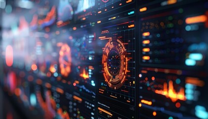 Obraz premium Futuristic user interface with a circular progress bar and other digital elements.