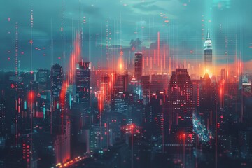 Naklejka premium A digital painting of a cityscape at night