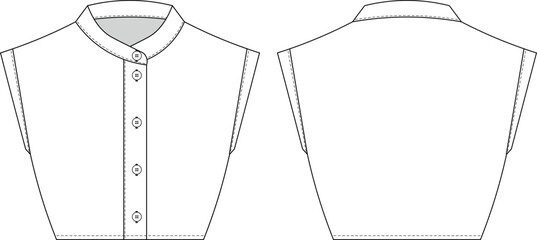 grandad collared buttoned sleeveless crop cropped fit shit blouse top template technical drawing flat sketch cad mockup fashion woman design style model
