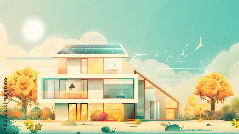 Poster of net zero energy building concept with sustainable design elements