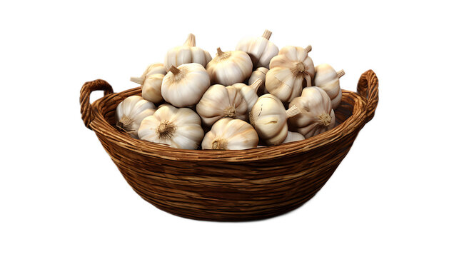 A basket of garlic with a transparent background.