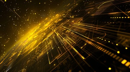 This is a perspective view of a futuristic yellow and black theme abstract background.