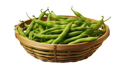 A basket of green beans with a transparent background.
