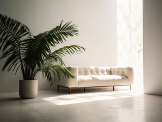 Modern Living Room with Sofa and Tropical Plant