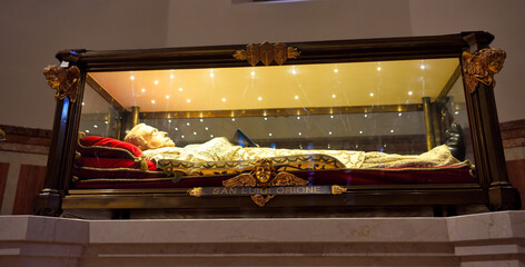 interior of the santuario nostra signora della guardia Don Orione's tomb His body is displayed in a...