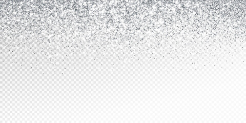 Silver or white glitter lights background. Sparkling glittering rain effect. Luxury frame for Christmas, wedding, birthday party. Transparent background can be removed in vector format.