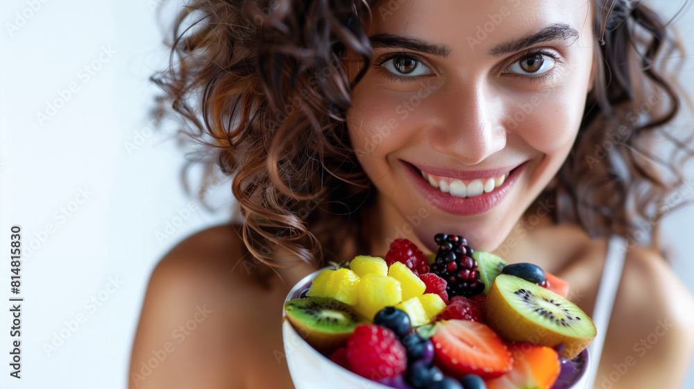 Poster a brazilian girl delighting in a refreshing fruit bowl