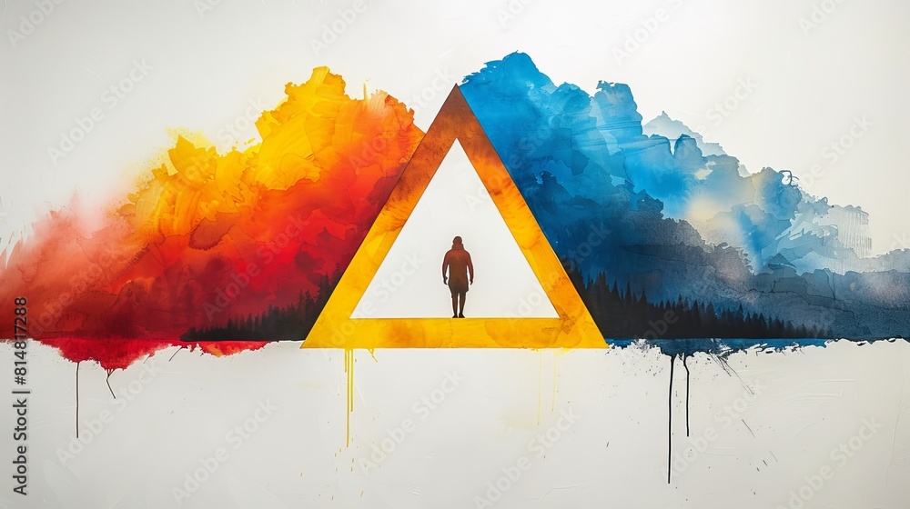 Poster illustrate a shape that appears to be made up of interlocking triangles, with edges that fit togethe