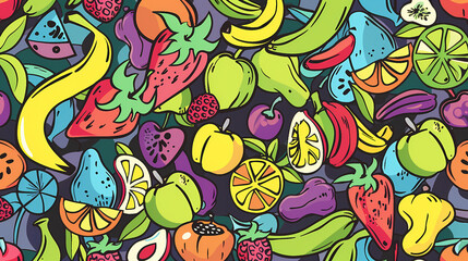 Naklejka premium Cartoon doodles fruits seamless pattern vector image
