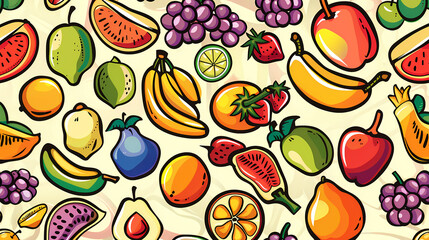 Cartoon doodles fruits seamless pattern vector image